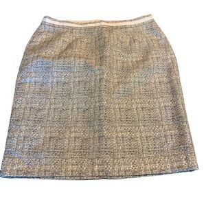 BODEN Pencil Skirt Blue White Silver Grosgrain Ribbon Detail Size 12R